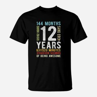 Kids 12th Birthday 12 Years Old Vintage Retro 144 Months T-Shirt - Seseable