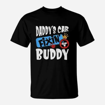 Kids Daddys Car Fixin Buddy Mechanic Dad And Son Gift For Boys T-Shirt - Seseable