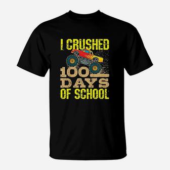Kids I Crushed 100 Days Of School Boys Monster Truck T-Shirt - Seseable
