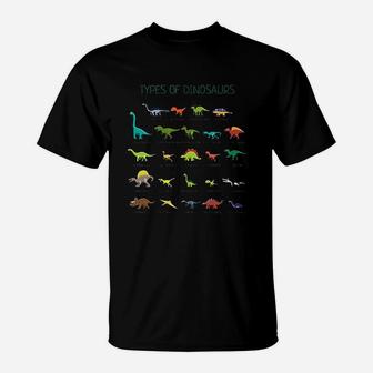 Kids Types Of Dinosaurs Dino Identification T-Shirt - Seseable