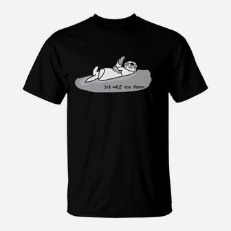 König des Ozeans T-Shirt, Schwarzes mit Seelöwen-Design - Seseable