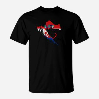 Kroatien Flagge Herz Schwarz T-Shirt, Patriotisches Design Motiv - Seseable
