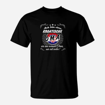 Kroatische Oma Stolz T-Shirt, Schwarzes Tee mit Kroatien Symbolik - Seseable
