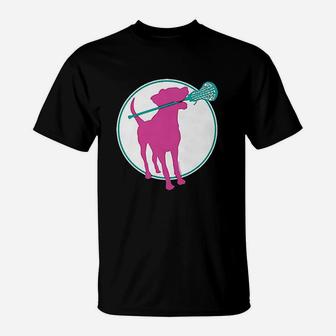 Lacrosse Dog With Girl Sticks T-Shirt - Seseable