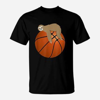 Lazy Sloth Sleeping On A Basketball Ball Design T-Shirt - Seseable
