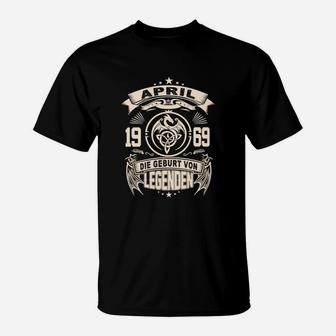 Legenden 1969 Geburtstags-T-Shirt Schwarz, Unikat für den 19. April - Seseable