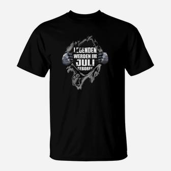 Legenden Geboren im Juli T-Shirt, Schwarzes Geburtstags-Design Tee - Seseable