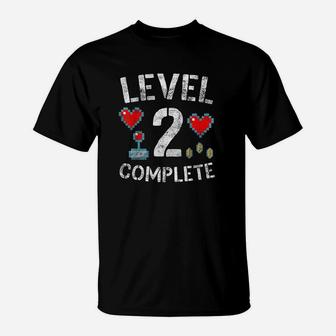 Level 2 Complete 2nd Wedding Anniversary Video Gamer T-Shirt - Seseable