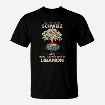 Libanon Wurzeln T-Shirt mit Baum, Ich Lebe in der Schweiz Motiv - Seseable