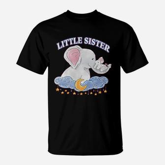 Little Sister Cute Elephants With Moon And Stars T-Shirt - Seseable