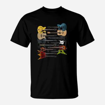 Lots Of Acoustic Bass Electric Guitars Rock Player T-Shirt - Seseable