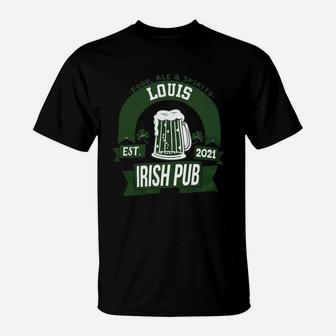 Louis Irish Pub Food Ale Spirits Established 2021 St Patricks Day Man Beer Lovers Name Gift T-Shirt - Seseable