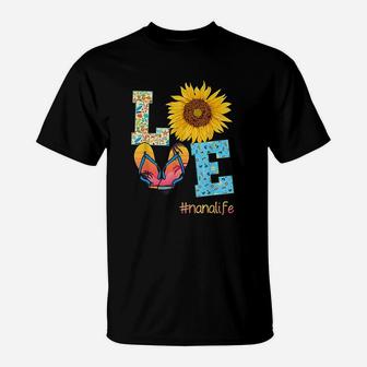 Love Nana Life Flip Flops Hippie Sunflower Summer T-Shirt - Seseable