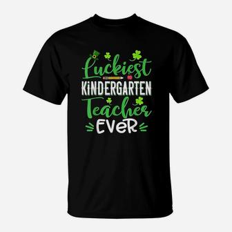 Luckiest Kindergarten Teacher Ever Shamrock St Patricks Day T-Shirt - Seseable