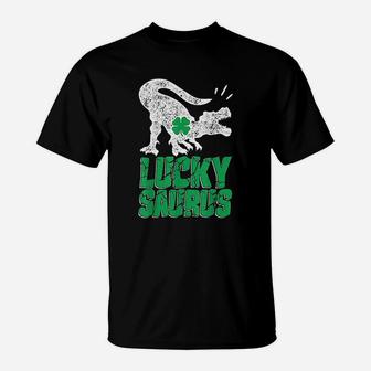 Luckysaurus Dinosaur Shamrock St Patricks Day T-Shirt - Seseable