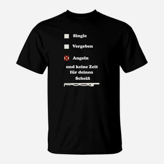Lustiges Angler-T-Shirt Single, Vergeben, Angeln Keine Zeit - Seseable
