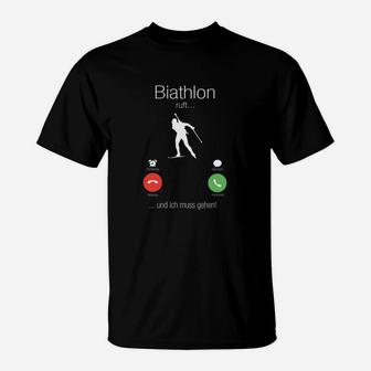 Lustiges Biathlon T-Shirt Auf die Plätze, Los, Muss Gehen! - Seseable