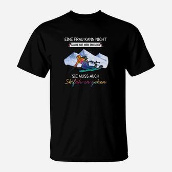 Lustiges Damen Skifahrer T-Shirt Nicht nur Wein trinken - Ideal für Après-Ski - Seseable