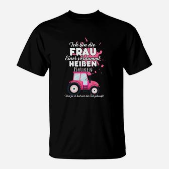Lustiges Damen T-Shirt Traktor-Motiv, Frau eines Helden Bauern - Seseable