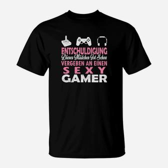 Lustiges Gaming-T-Shirt Sexy Gamer Witwe Vergeben, Schwarz - Seseable