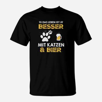 Lustiges Katzen & Bier Liebhaber T-Shirt, Leben ist Besser - Seseable