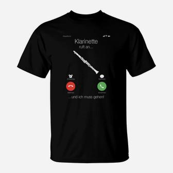 Lustiges Klarinette T-Shirt 'Klarinette ruft... ich muss gehen!', Musikfan - Seseable