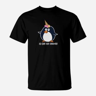 Lustiges Pinguin-Einhorn T-Shirt Ich bin ein Einhorn, Schwarz - Seseable