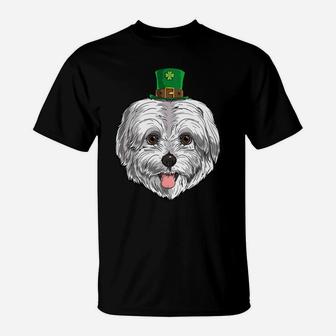 Maltese Dog St Patricks Day Leprechaun Gift Puppy T-Shirt - Seseable