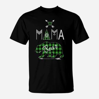 Mama Bear Buffalo Plaid Green Christmas Camping Tee T-Shirt - Seseable