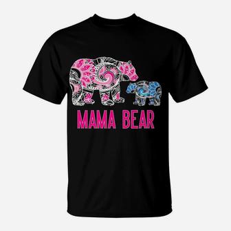 Mama Bear Floral Mama Bear With Baby Bear Mandala T-Shirt - Seseable
