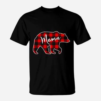 Mama Bear Red Plaid Matching Family Christmas T-Shirt - Seseable