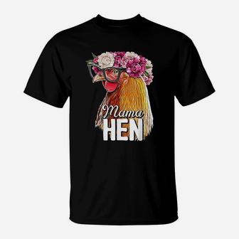 Mama Hen Floral Rhode Island Red Chicken Farmer T-Shirt - Seseable