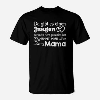 Mama Herz-Jungen Schwarzes T-Shirt, Liebevolles Mutter-Sohn Design - Seseable