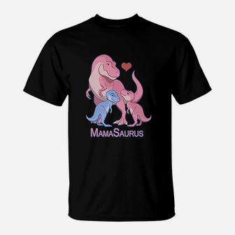 Mamasaurus Trex Mommy Twin Boy Girl Dinosaurs T-Shirt - Seseable