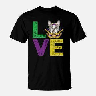 Mardi Gras Fat Tuesday Costume Love Boston Terrier Funny Gift For Dog Lovers T-Shirt - Seseable