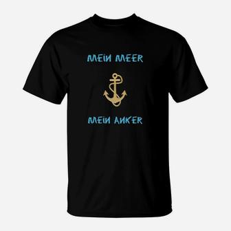 Maritimes Anker T-Shirt Mein Meer, Mein Anker in Blau und Gold - Seseable