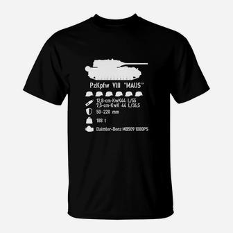 Maus Militärpanzer Themen T-Shirt mit technischen Details - Seseable