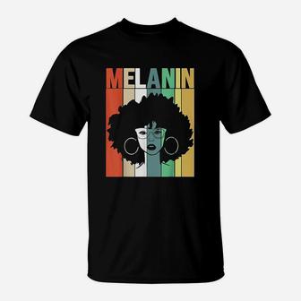 Melanin Vintage Retro Black Afro Woman Queen Gift T-Shirt - Seseable