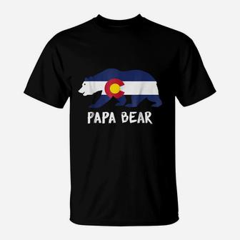 Mens Colorado Co Flag Papa Bear Fathers Day Gift Mans Dad T-Shirt | Seseable CA