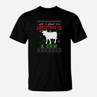Mens Cow All I Want For Christmas Is Cow T-Shirt - Seseable