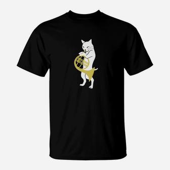 Mens French Horn For Men With Cat French Horn Player T-Shirt - Seseable
