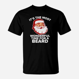 Mens Funny Santa Beard Wonderful Time For A Beard Vintage T-Shirt - Seseable