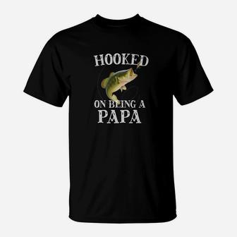 Mens Hooked On Being A Papa Quote Funny Fishing Grandpa Gift Premium T-Shirt - Seseable