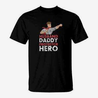 Mens Husband Daddy Protector Hero For Fathers T-Shirt - Seseable
