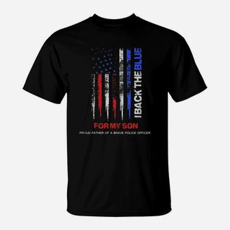 Men's I Back The Blue For My Son Thin Blue Line Police Dad T Shirt T-Shirt - Seseable
