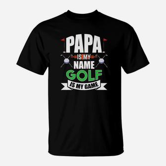 Mens Papa Is My Name Golf Is My Game Fathers Day Funny Golf Gift Premium T-Shirt - Seseable