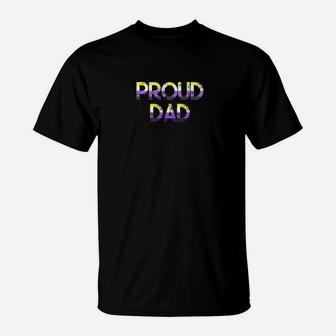 Mens Proud Dad Nonbinary Pride Flag Lgbt Fathers Day Shirt T-Shirt - Seseable