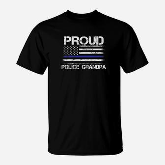 Mens Proud Police Grandpa Thin Blue Line Flag Papa Gift Idea Premium T-Shirt - Seseable