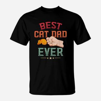 Mens Vintage Best Cat Dad Ever Paw Fist Bump Cat T-Shirt - Seseable
