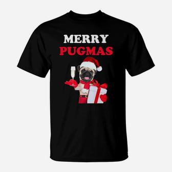 Merry Pugmas Santa Hat Christmas Funny Pug Dog Gift T-Shirt - Seseable
